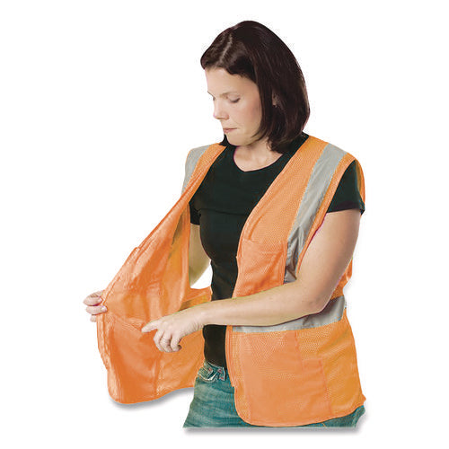 Ansi Class 2 Four Pocket Zipper Safety Vest, Polyester Mesh, Large, Hi-viz Orange