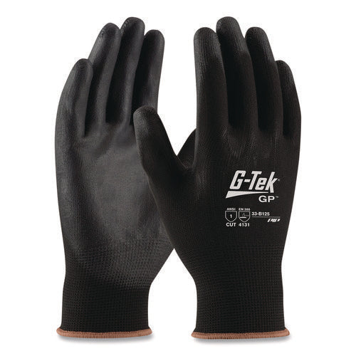 Gp Polyurethane-coated Nylon Gloves, En388: 1111, 10" Long, Large, Black, 12 Pairs
