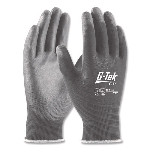 Gp Polyurethane-coated Nylon Gloves, En388: 1111, 10" Long, Large, Gray, 12 Pairs