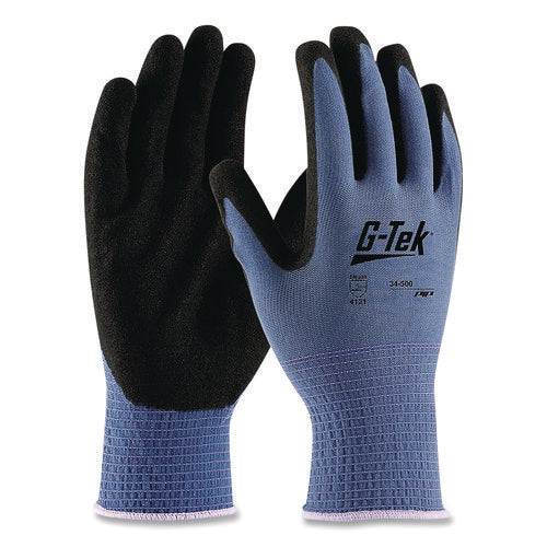Gp Nitrile-coated Nylon Gloves, En388: 4121, 10" Long, Medium, Blue/black, 12 Pairs
