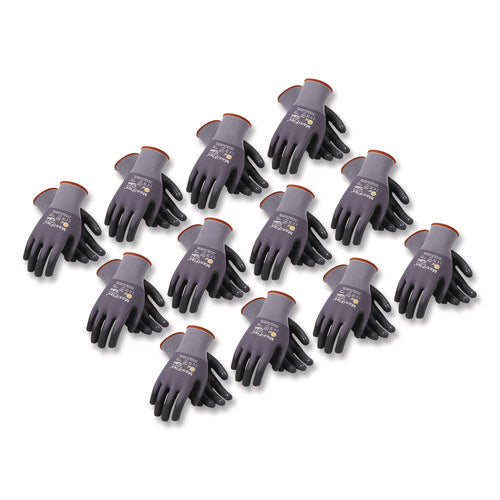 Ultimate Seamless Knit Nylon Gloves, Nitrile Microfoam Grip: Palm/fingers, En388: 4131, Large, Gray, 12 Pairs