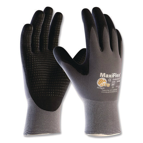 Ultimate Seamless Knit Nylon Gloves, Nitrile Microfoam Grip: Palm/fingers, En388: 4131, Large, Gray, 12 Pairs