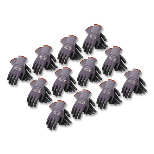 Ultimate Seamless Knit Nylon Gloves, Nitrile Microfoam Grip: Palm/fingers, En388: 4131, Medium, Gray, 12 Pairs