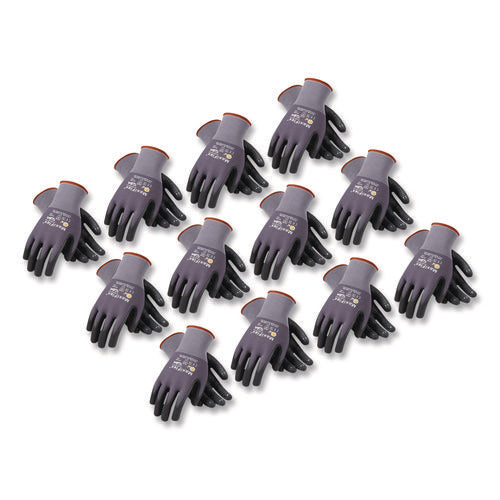 Ultimate Seamless Knit Nylon Gloves, Nitrile Microfoam Grip: Palm/fingers/knuckles, En388: 4131, X-large, Gray, 12 Pairs