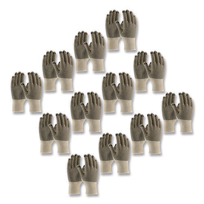 Pvc-dotted Cotton/polyester Work Gloves, Reversible, Large, Beige/black, 12 Pairs