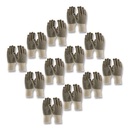 Pvc-dotted Cotton/polyester Work Gloves, Reversible, Small, Beige/black, 12 Pairs