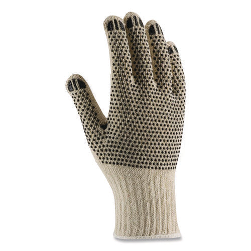 Pvc-dotted Cotton/polyester Work Gloves, Reversible, Small, Beige/black, 12 Pairs