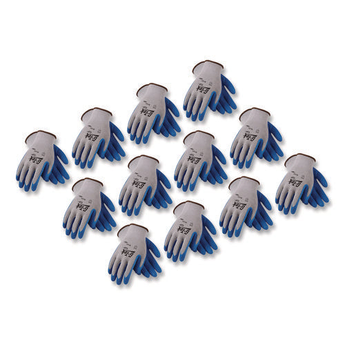 Gp Latex-coated Cotton/polyester Gloves, En388: 1111, 10" Long, Large, Gray/blue, 12 Pairs
