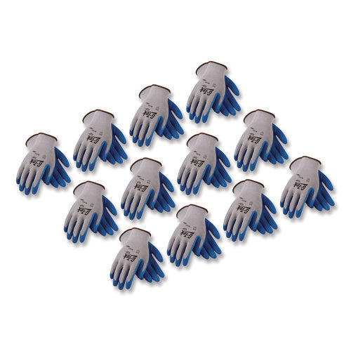 Gp Latex-coated Cotton/polyester Gloves, En388: 1111, 10" Long, Medium, Gray/blue, 12 Pairs