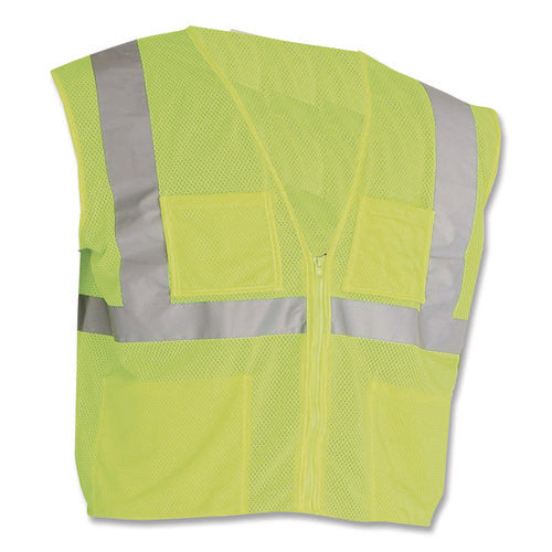 Ansi Class 2 Four Pocket Zipper Safety Vest, Polyester Mesh, 5x-large, Hi-viz Lime Yellow
