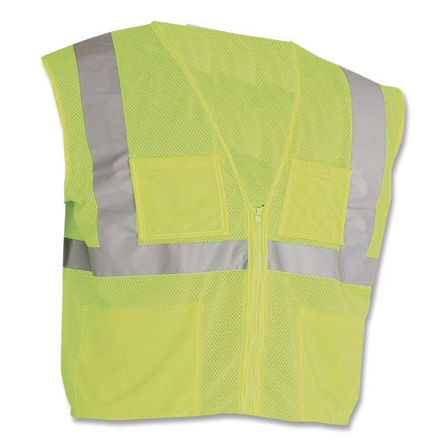 Ansi Class 2 Four Pocket Zipper Safety Vest, Polyester Mesh, X-large, Hi-viz Lime Yellow