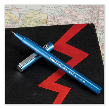 Razor Point Ii Super Fine Line Porous Point Pen, Stick, Super-fine 0.2 Mm, Blue Ink, Blue Barrel, Dozen