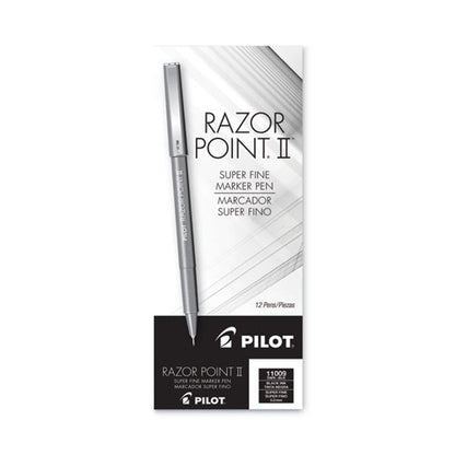 Razor Point Ii Super Fine Line Porous Point Pen, Stick, Super-fine 0.2 Mm, Black Ink, Black Barrel, Dozen