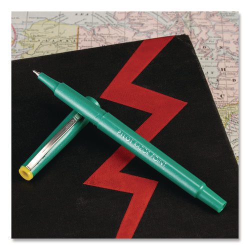 Razor Point Fine Line Porous Point Pen, Stick, Extra-fine 0.3 Mm, Green Ink, Green Barrel, Dozen