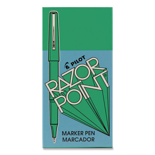 Razor Point Fine Line Porous Point Pen, Stick, Extra-fine 0.3 Mm, Green Ink, Green Barrel, Dozen