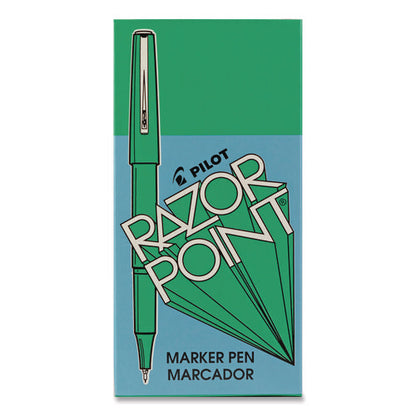 Razor Point Fine Line Porous Point Pen, Stick, Extra-fine 0.3 Mm, Green Ink, Green Barrel, Dozen
