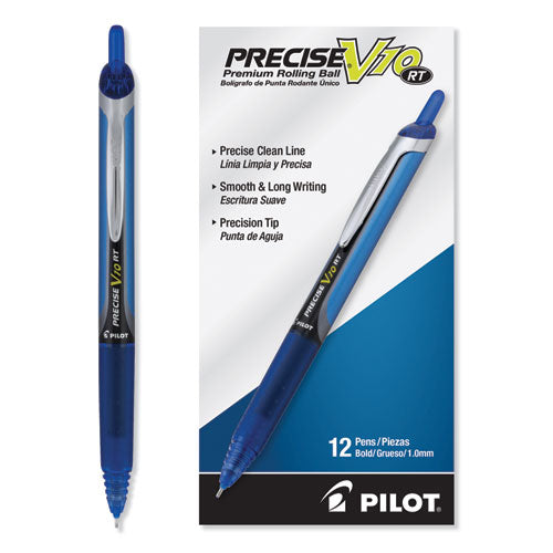 Precise V10rt Rollerball Pen, Retractable, Bold 1 Mm, Blue Ink, Blue Barrel, Dozen