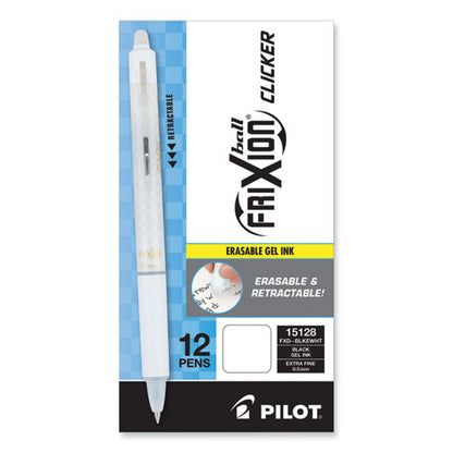 Frixion Ball Clicker Erasable Gel Pen, Retractable, Extra-fine 0.5 Mm, Black Ink, White Barrel, Dozen