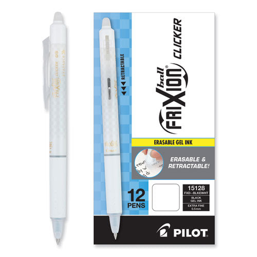 Frixion Ball Clicker Erasable Gel Pen, Retractable, Extra-fine 0.5 Mm, Black Ink, White Barrel, Dozen