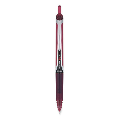 Precise V5rt Rollerball Pen, Retractable, Extra-fine 0.5 Mm, Burgundy Ink, Burgundy/silver Barrel, Dozen