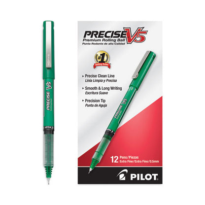 Precise V5 Rollerball Pen, Stick, Extra-fine 0.5 Mm, Green Ink, Green/clear Barrel, Dozen