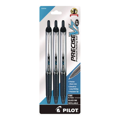 Precise V7rt Rollerball Pen, Retractable, Fine 0.7 Mm, Black Ink, Black Barrel, 3/pack