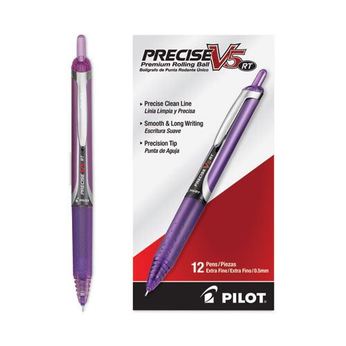 Precise V5rt Rollerball Pen, Retractable, Extra-fine 0.5 Mm, Purple Ink, Purple Barrel