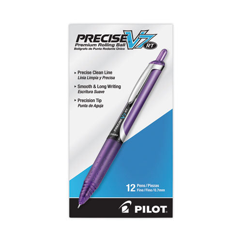 Precise V7rt Rollerball Pen, Retractable, Fine 0.7 Mm, Purple Ink, Purple Barrel