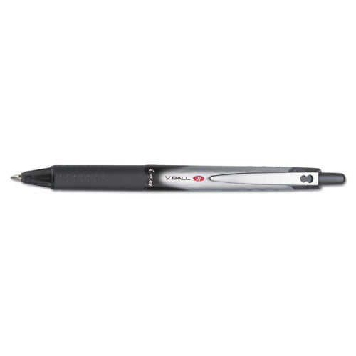 Vball Rt Liquid Ink Rollerball Pen, Retractable, Fine 0.7 Mm, Black Ink, Black/white Barrel