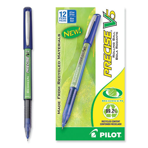 Precise V5 Begreen Rollerball Pen, Stick, Extra-fine 0.5 Mm, Blue Ink, Blue Barrel, Dozen