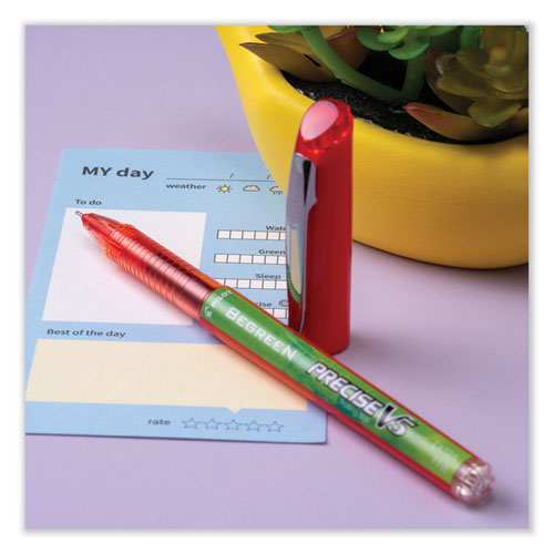 Precise V5 Begreen Rollerball Pen, Stick, Extra-fine 0.5 Mm, Red Ink, Red Barrel, Dozen