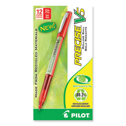 Precise V5 Begreen Rollerball Pen, Stick, Extra-fine 0.5 Mm, Red Ink, Red Barrel, Dozen