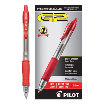 G2 Premium Gel Pen, Retractable, Extra-fine 0.38 Mm, Red Ink, Smoke/red Barrel