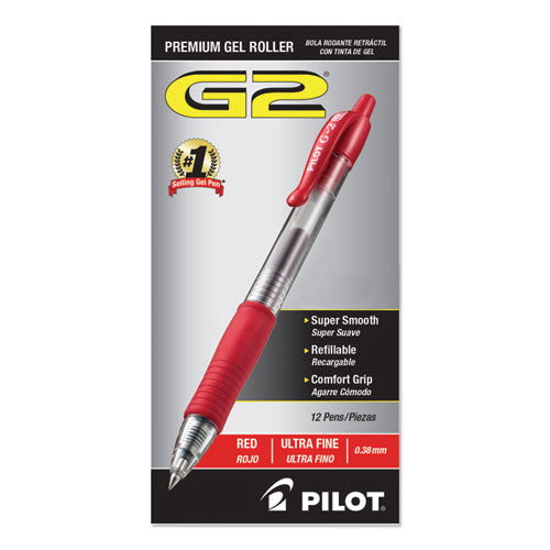 G2 Premium Gel Pen, Retractable, Extra-fine 0.38 Mm, Red Ink, Smoke/red Barrel