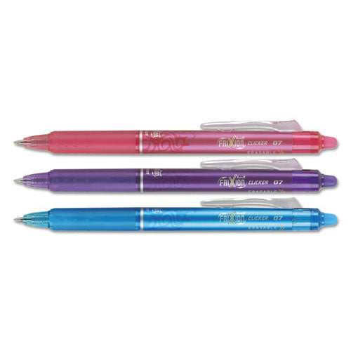 Frixion Clicker Erasable Gel Pen, Retractable, Fine 0.7 Mm, Assorted Ink And Barrel Colors, 3/pack