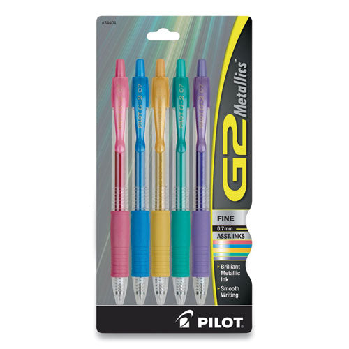 G2 Metallics Gel Pen, Retractable, Fine 0.7 Mm, Assorted Metallic Ink And Barrel Colors, 5/pack