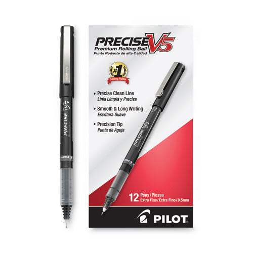 Precise V5 Rollerball Pen, Stick, Extra-fine 0.5 Mm, Black Ink, Black/clear Barrel, Dozen