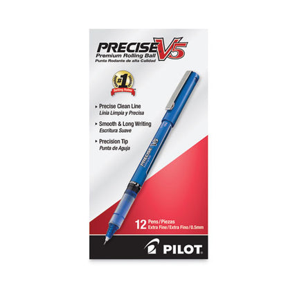 Precise V5 Rollerball Pen, Stick, Extra-fine 0.5 Mm, Blue Ink, Blue/clear Barrel, Dozen