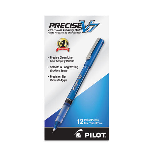 Precise V7 Rollerball Pen, Stick, Fine 0.7 Mm, Blue Ink, Blue/clear Barrel, Dozen