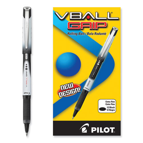 Vball Grip Liquid Ink Rollerball Pen, Stick, Extra-fine 0.5 Mm, Black Ink, Black/white Barrel, Dozen