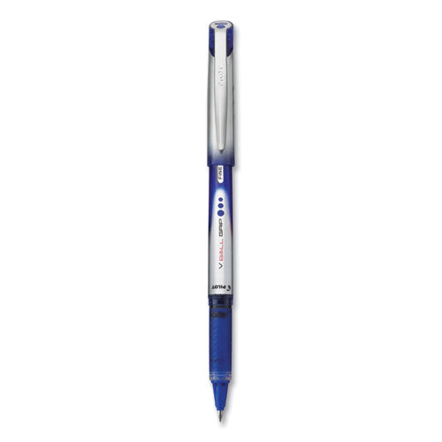 Vball Grip Liquid Ink Rollerball Pen, Stick, Fine 0.7 Mm, Blue Ink, Blue/silver Barrel, Dozen