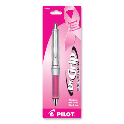 Dr. Grip Center Of Gravity Breast Cancer Awareness Ballpoint Pen, Retractable, Medium 1 Mm, Black Ink, Silver/pink Barrel