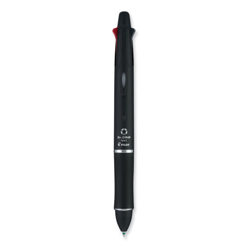 Dr. Grip 4 + 1 Multi-color Ballpoint Pen/pencil, Retractable, 0.7mm Pen/0.5mm Pencil, Black/blue/green/red Ink, Black Barrel