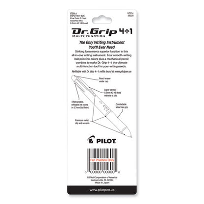 Dr. Grip 4 + 1 Multi-color Ballpoint Pen/pencil, Retractable, 0.7mm Pen/0.5mm Pencil, Black/blue/green/red Ink, Black Barrel