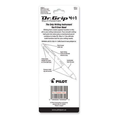 Dr. Grip 4 + 1 Multi-color Ballpoint Pen/pencil, Retractable, 0.7mm Pen/0.5mm Pencil, Black/blue/green/red Ink, Black Barrel
