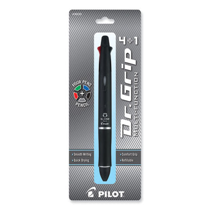 Dr. Grip 4 + 1 Multi-color Ballpoint Pen/pencil, Retractable, 0.7mm Pen/0.5mm Pencil, Black/blue/green/red Ink, Black Barrel