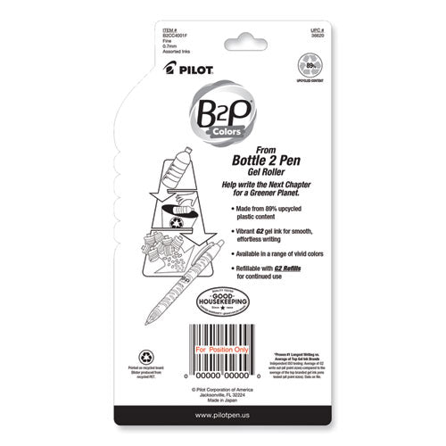 B2p Bottle-2-pen Recycled Gel Pen, Retractable, Fine 0.7 Mm, Assorted Ink And Barrel Colors, 4/pack