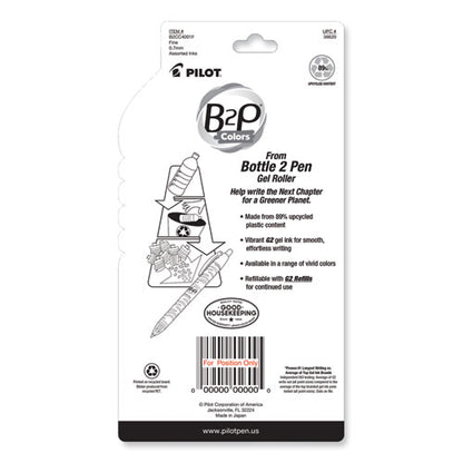 B2p Bottle-2-pen Recycled Gel Pen, Retractable, Fine 0.7 Mm, Assorted Ink And Barrel Colors, 4/pack