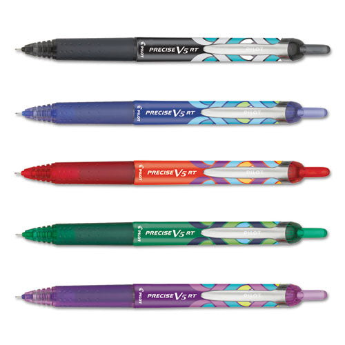 Precise V5rt Deco Peacock Pattern Rollerball Pen, Retractable, Extra-fine 0.5 Mm, Assorted Ink And Barrel Colors, 5/pack