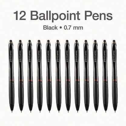 Pentonic Ballpoint Pen, Retractable, Fine 0.7 Mm, Black Ink, Black Barrel, 12/pack